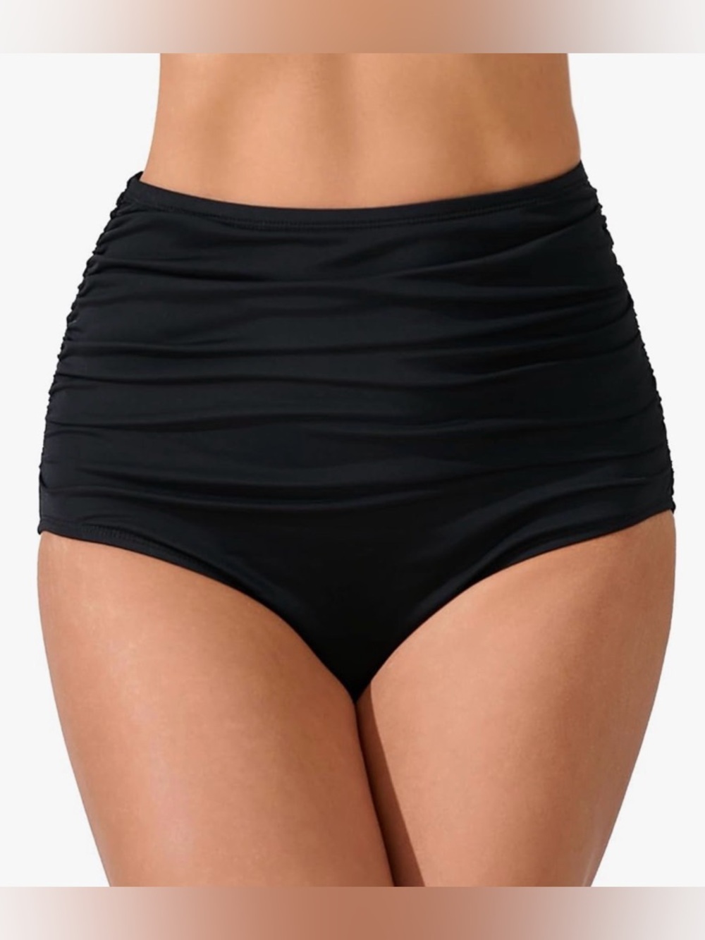 High-Waist Ruched Black Women’s Swim Shorts Size Large NWOT